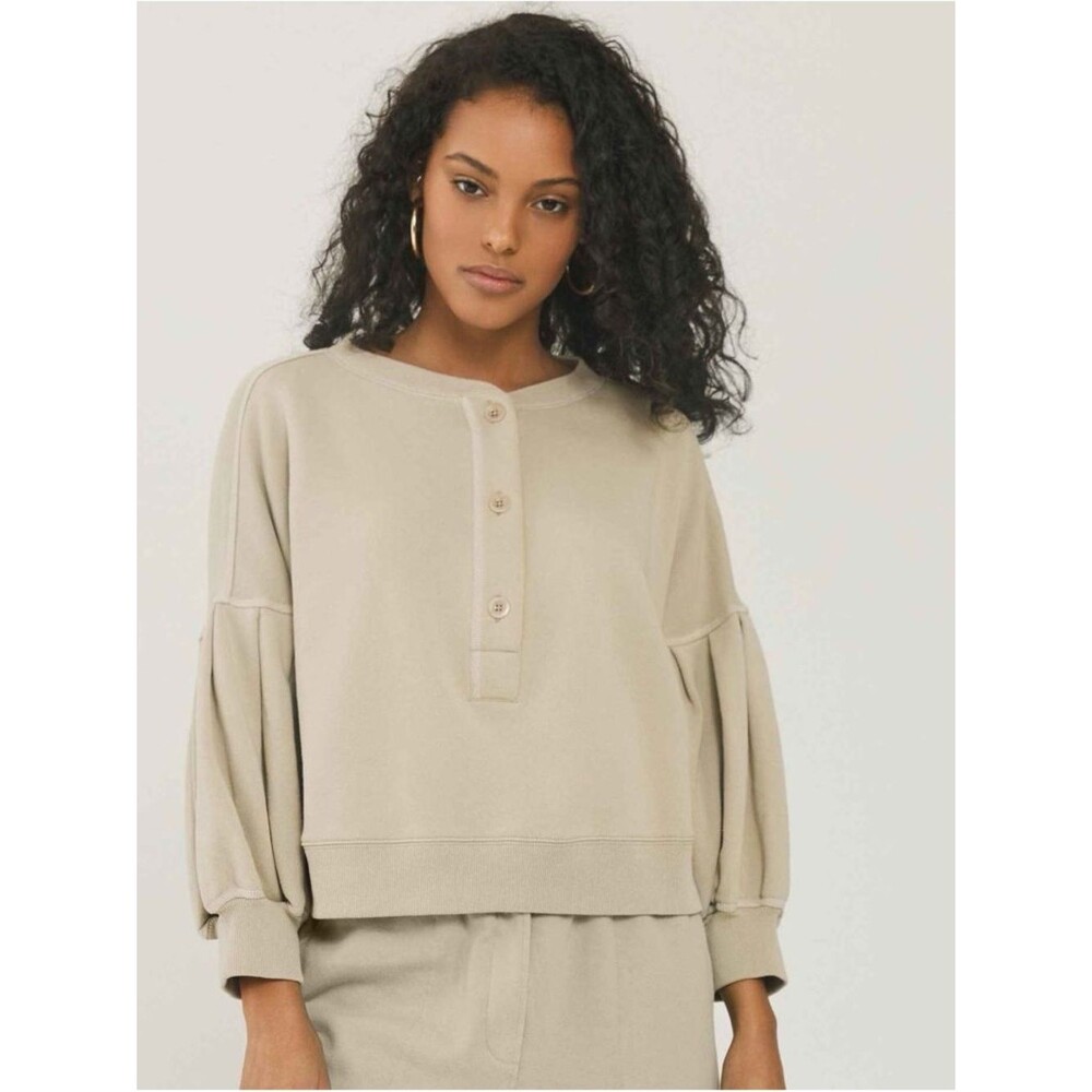 Something Navy Beige Henley Balloon Sleeve Sweatshirt Size Large
